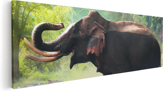 Artaza Canvas Schilderij Olifant In Het Water - 60x20 - Foto Op Canvas - Canvas Print