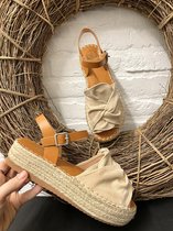 Espadrilles plateau creme/camel maat 39