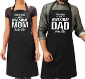 Awesome Mom en Awesome Dad keukenschort - Cadeau schorten set voor Papa en Mama