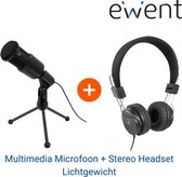 Ewent Microfoon voor PC/tablet/smartphone 3,5mm Jack + Hoofdtelefoon met kabel – Youtube, Zoom, Teams, Tiktok, Podcast microfoon