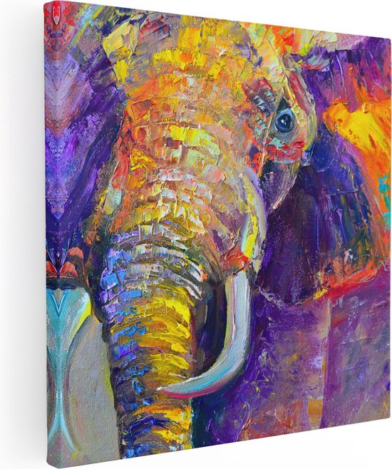 Artaza - Peinture sur toile - Éléphant à l'huile - Couleur - Abstrait - 80 x 80 - Groot - Photo sur toile - Impression sur toile