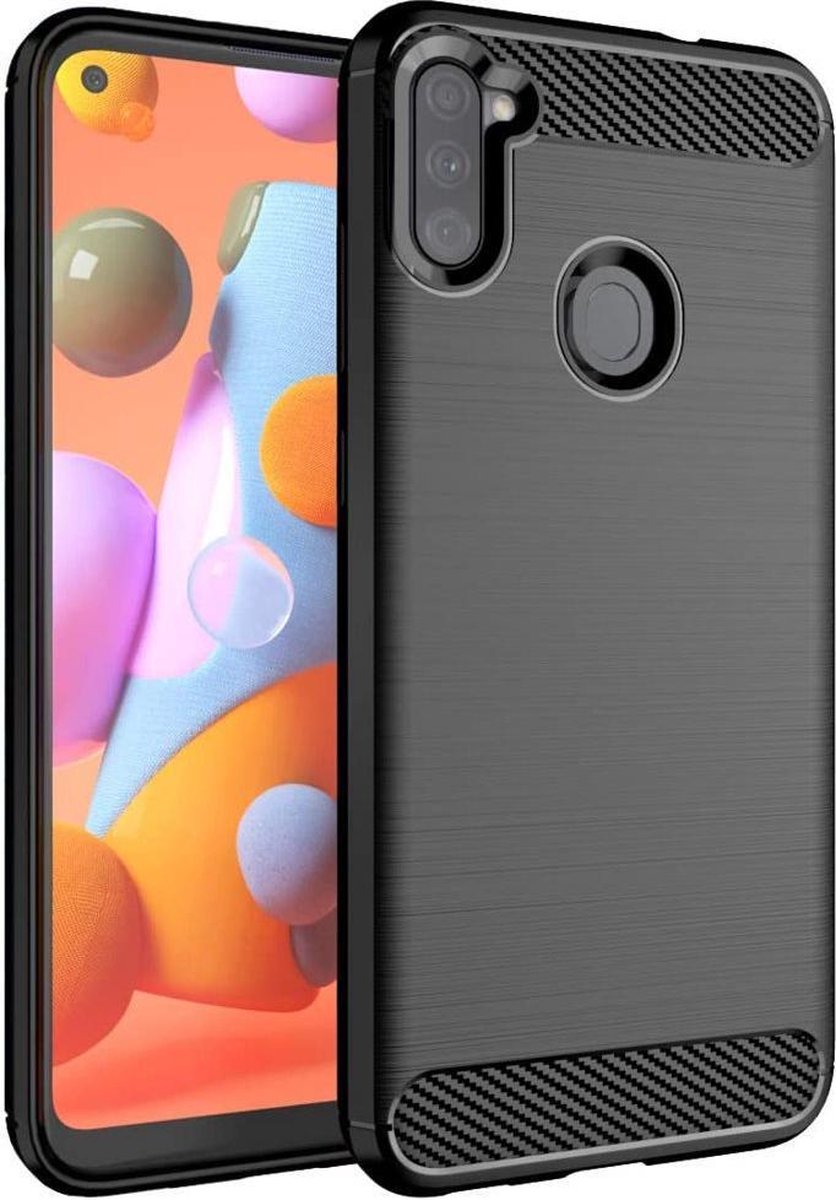 Carbon Case Flexible Cover TPU Case geschikt voor Samsung Galaxy A11 / M11 zwart