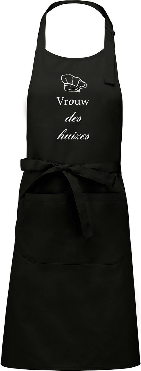 Mijncadeautje - Keukenschort - Vrouw des Huizes - zwart - opdruk wit