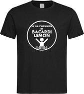 Zwart T-Shirt met “ Ik ga zwemmen in Bacardi Lemon “ print Wit Size L