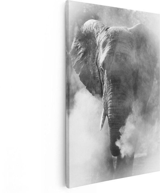 Artaza Canvas Schilderij Olifantenkop - Olifant - Zwart Wit - 60x90 - Foto Op Canvas - Canvas Print