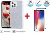 2-In-1 Screenprotector Glitter Hoesje Bescherming Protector Set Geschikt Voor Apple iPhone 12 Pro Max - Full Cover 3D Edge Tempered Glass Screen Protector Met Siliconen Back Bescherm Hoes Cov