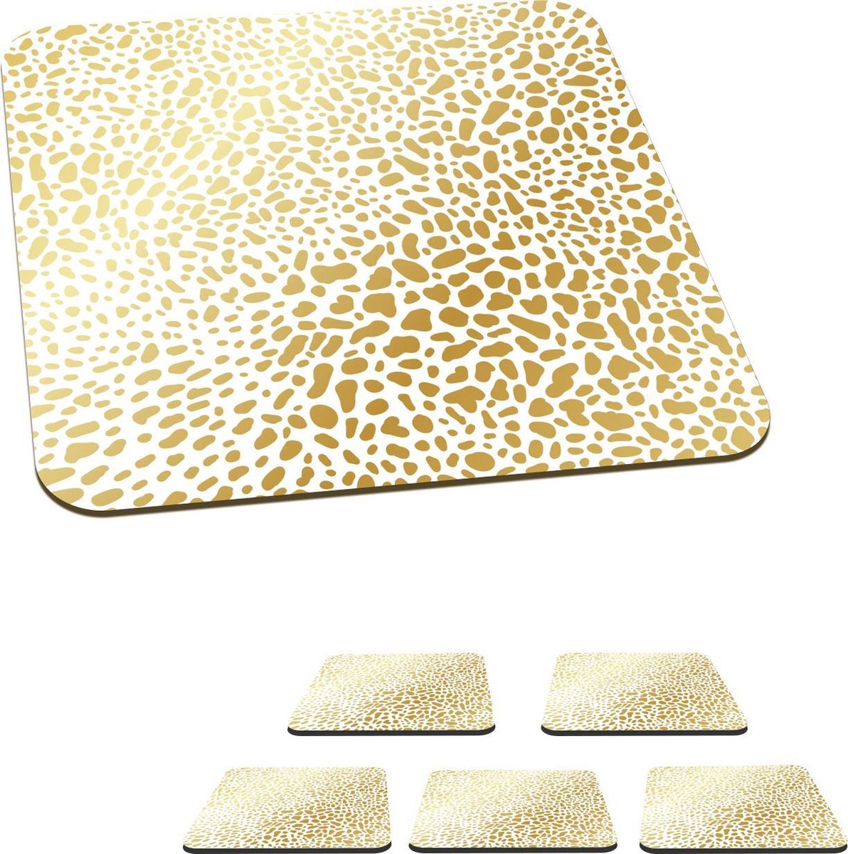 Onderzetters voor glazen - Panterprint - Goud - Wit - 10x10 cm - Glasonderzetters - 6 stuks