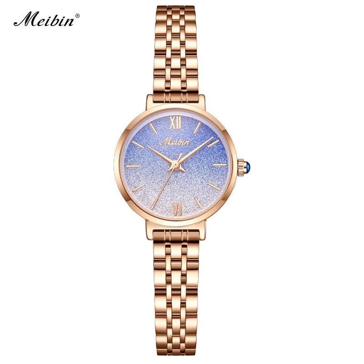 Longbo - Meibin - Dames Horloge - Rosé/Blauw - Glitter - 28mm (Productvideo)