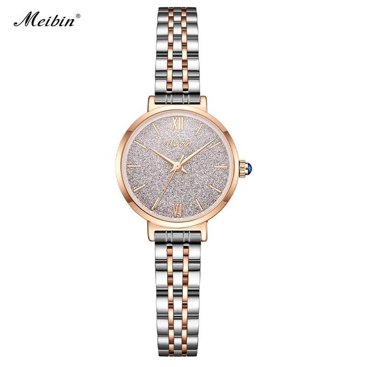 Longbo - Meibin - Dames Horloge - Rosé/Zilver/Rosé/Zilver - Glitter - 28mm (Productvideo)
