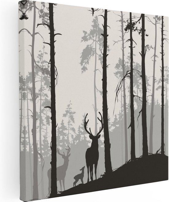 Artaza - Peinture sur toile - Cerf dans la forêt - Silhouette - 70 x 70 - Photo sur toile - Impression sur toile
