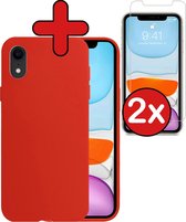 Hoesje Geschikt voor iPhone XR Hoesje Siliconen Case Hoes Met 2x Screenprotector - Hoes Geschikt voor iPhone XR Hoes Cover Case - Rood