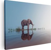 Artaza Canvas Schilderij Olifant Bij Het Water - 80x60 - Foto Op Canvas - Canvas Print