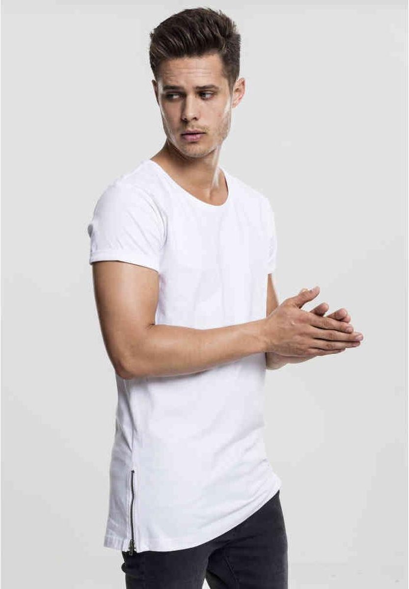Urban Classics Long Shaped Side Zip Heren Tshirt 2XL Wit
