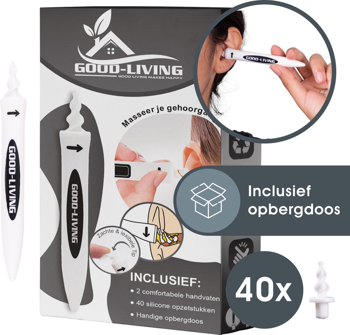 Goedkoopste Good Living® - Oorsmeer Verwijderaar - 40 opzetsktujes - incl. Opbergdoosje - Spiraal - Oorreiniger - Ear Cleaner - Zwart