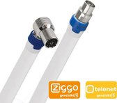 Hirschmann - KOKA-9 Coax aansluitkabel - Kokwi 5 (Haaks) - Kos 5 (Recht)  - 3m - Wit - Ziggo & Telenet geschikt