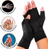 KANGKA® Reuma Compressie Handschoenen - Open vingertoppen voor Bewegingsvrijheid - Verlichting van Artritis en Reumatische Pijn - Zwart - Maat L