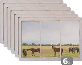 Placemat - Placemats kunststof - Doorkijk - Paarden - Dieren - 45x30 cm - 6 stuks - Hittebestendig - Anti-Slip - Onderlegger - Afneembaar