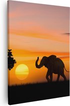 Artaza Canvas Schilderij Olifant Silhouet Tijdens Zonsondergang  - 40x50 - Foto Op Canvas - Canvas Print