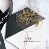 Cake topper - Decoratie - Happy birthday - Rond - Taartversiering - Goud/transparant
