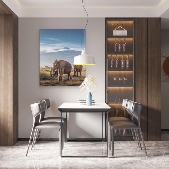 Artaza - Peinture Sur Toile - Groupe D'éléphants Marchant Devant Les Montagnes - 80x100 - Groot - Photo Sur Toile - Impression Sur Toile