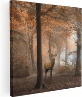 Artaza Canvas Schilderij Hert In Het Bos - Herfst - 90x90 - Groot - Foto Op Canvas - Canvas Print