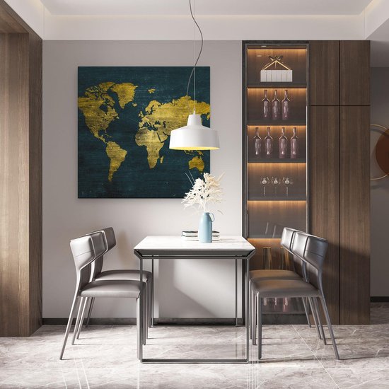 Artaza - Peinture sur toile - Wereldkaart doré - 90 x 90 - Groot - Photo sur toile - Impression sur toile