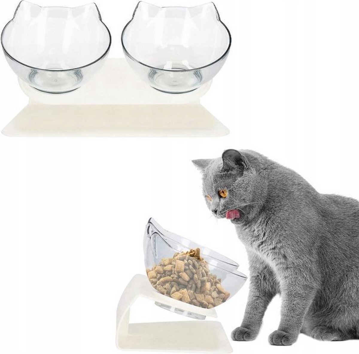 Bol.com Springos Voerbak Kat | Waterbak | Kattenvoerbakjes | Drinkbak | Eetbak | Dubbel aanbieding