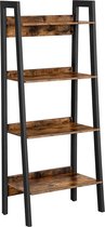 Segenn's Boekenkast - Boekenrek - Ladderplank met 4 Niveaus - Metalen Frame - Industrieel - Vintage Bruin-Zwart