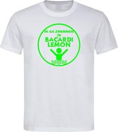 Wit T-Shirt met “ Ik ga zwemmen in Bacardi Lemon “ print Neon Groen Size S