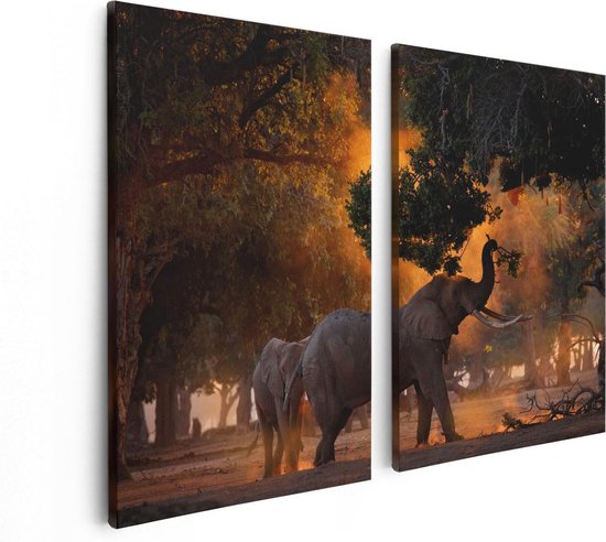 Artaza Canvas Schilderij Tweeluik Twee Olifanten In Het Bos - 80x60 - Foto Op Canvas - Canvas Print