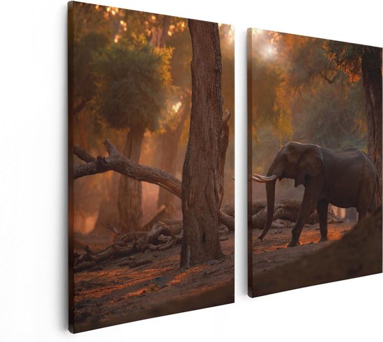 Artaza Canvas Schilderij Tweeluik Olifant In het Bos - 80x60 - Foto Op Canvas - Canvas Print