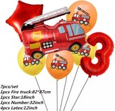 Brandweerwagen Folie Ballon nummer 3 ballonen set 7 delig brandweerwagen