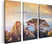 Artaza Canvas Schilderij Drieluik Leeuw Tijdens Zonsondergang - 120x80 - Foto Op Canvas - Canvas Print