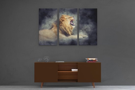 Artaza - Tryptyque Peinture sur Canevas - Lion - Tête de lion - 120x80 - Photo sur Toile - Impression sur Toile