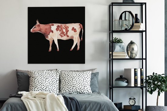 Peintures sur Toile Vache - Animal - Zwart - 90x90 cm - Décoration murale