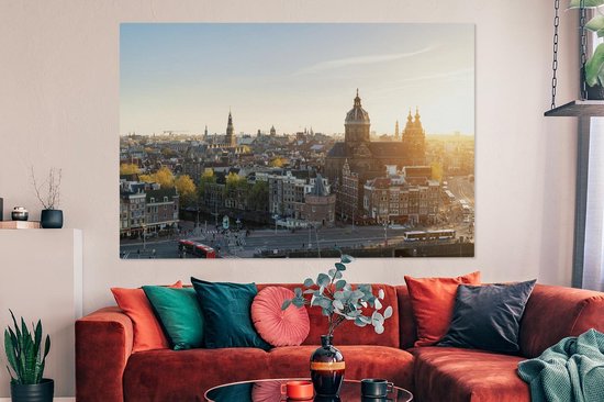 Toile Peinture Amsterdam - Soleil - Pays- Nederland - 180x120 cm - Décoration murale XXL