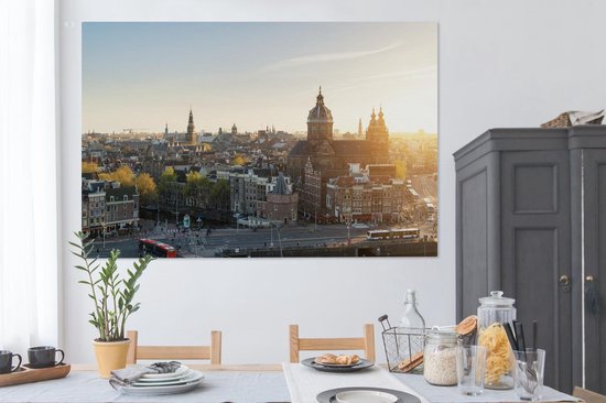 Toile Peinture Amsterdam - Soleil - Pays- Nederland - 180x120 cm - Décoration murale XXL