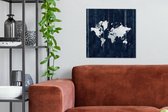 Canvas Wereldkaart - 50x50 - Wanddecoratie Wereldkaart - Blauw - Sterrenhemel