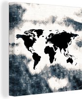 Canvas Wereldkaart - 50x50 - Wanddecoratie Wereldkaart - Hout - Zwart