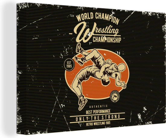 Tableau sur toile Vintage - Lutte - Sport - 120x80 cm - Décoration murale - Cadeau Vaderdag - Cadeau - Cadeau pour lui - Astuce - Hommes