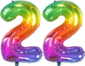 De Ballonnenkoning - Folieballon Cijfer 22 Yummy Gummy Rainbow - 86 cm