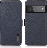 KHAZNEH Google Pixel 6 Pro Hoesje Portemonnee Echt Leer Blauw