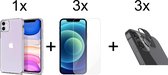 iPhone 13 Mini hoesje siliconen case transparant cover - 3x iPhone 13 Mini Screen Protector + 3x Camera Lens Screenprotector