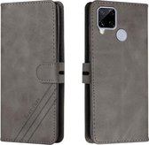 Voor Realme C15 Stiksels Stijl 2-Kleur Koe Textuur Horizontale Flip PU Lederen Case met Houder & Kaartsleuf & Lanyard (Grijs)