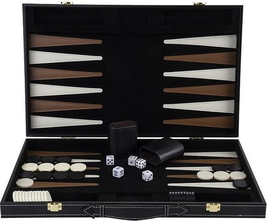 Bordspel: Longfield backgammon bordspel 18 Inch - Kunstleder Bruin/Ecru, van het merk Engelhart Games