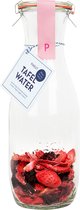 Pineut ® Waterkaraf met Deksel - Waterkan Glas 1L - Tafelwater Aardbei & Hibiscus - Hervulbaar - Vaatwasserbestendig - Origineel Cadeau - Gezond & Gezellig Genieten