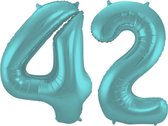 De Ballonnenkoning - Folieballon Cijfer 42 Aqua Metallic Mat - 86 cm