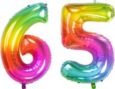 De Ballonnenkoning - Folieballon Cijfer 65 Yummy Gummy Rainbow - 86 cm