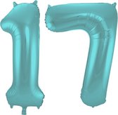 De Ballonnenkoning - Folieballon Cijfer 17 Aqua Metallic Mat - 86 cm