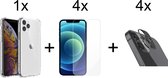 iPhone 13 Pro hoesje shock proof case transparant - 4x iPhone 13 Pro Screen Protector + 4x Camera Lens Screenprotector
